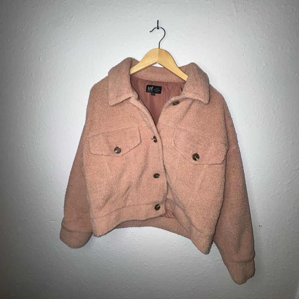 Zara TRF Collection Teddy/Shearling Jacket Pink Sz Small Cozy Warm Party Coat